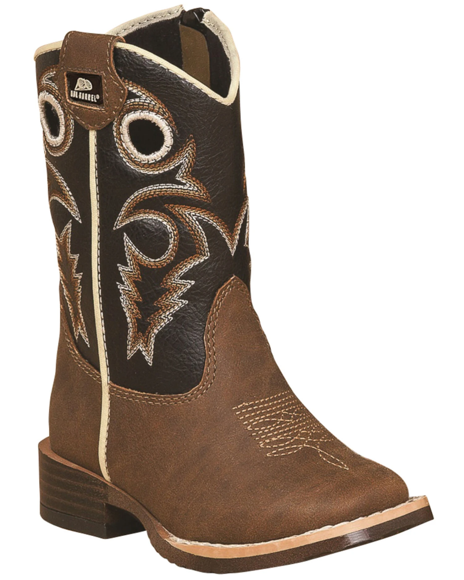 Double Barrel Toddler Boys' Brown Trace Zipper Western Boots - Square Toe