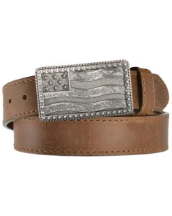 Justin Men's Flying High Leather Belt With Flag Buckle