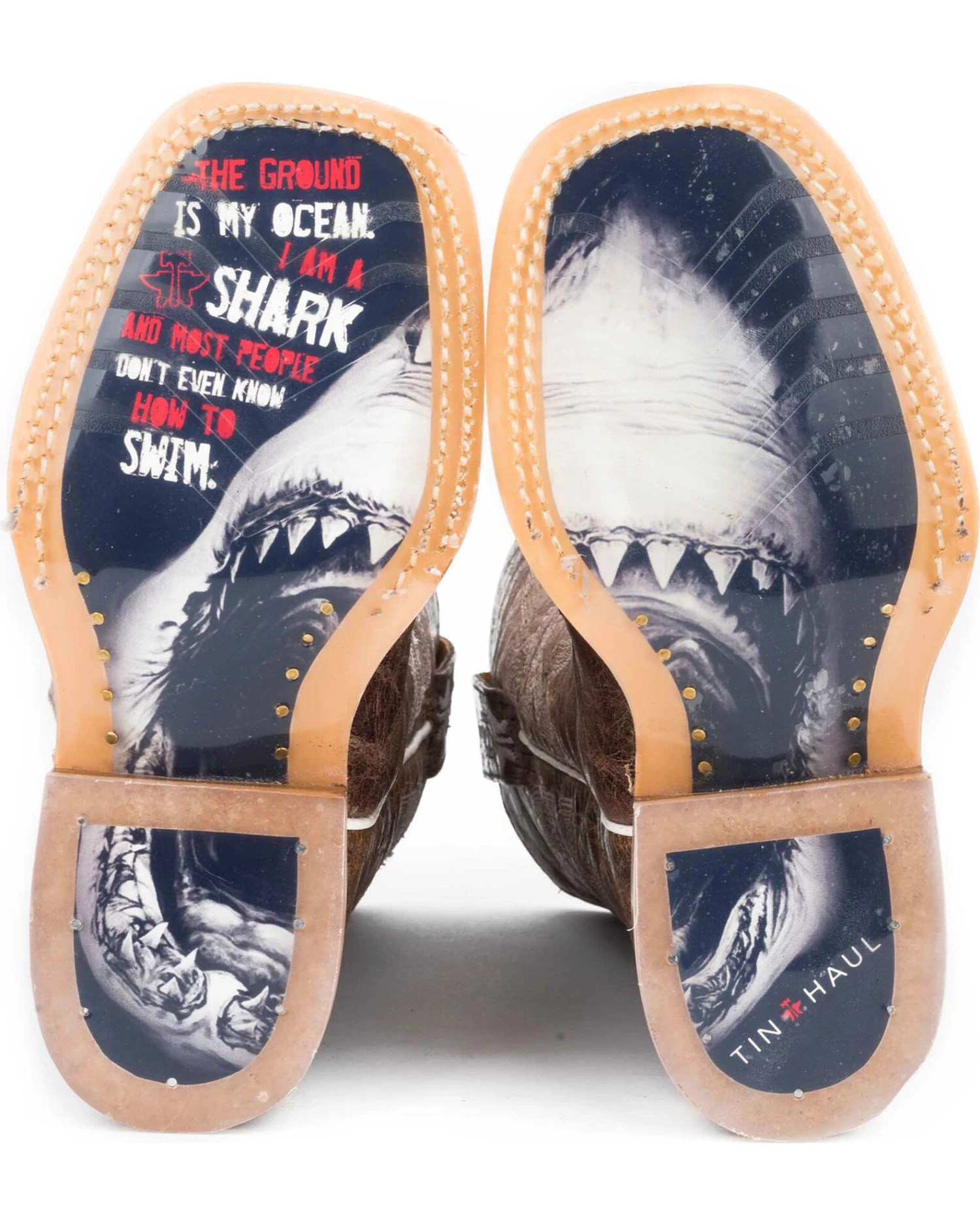 Tin Haul Boys' Tan And Red 8" Leather Western Boots - Square Toe - Image 3