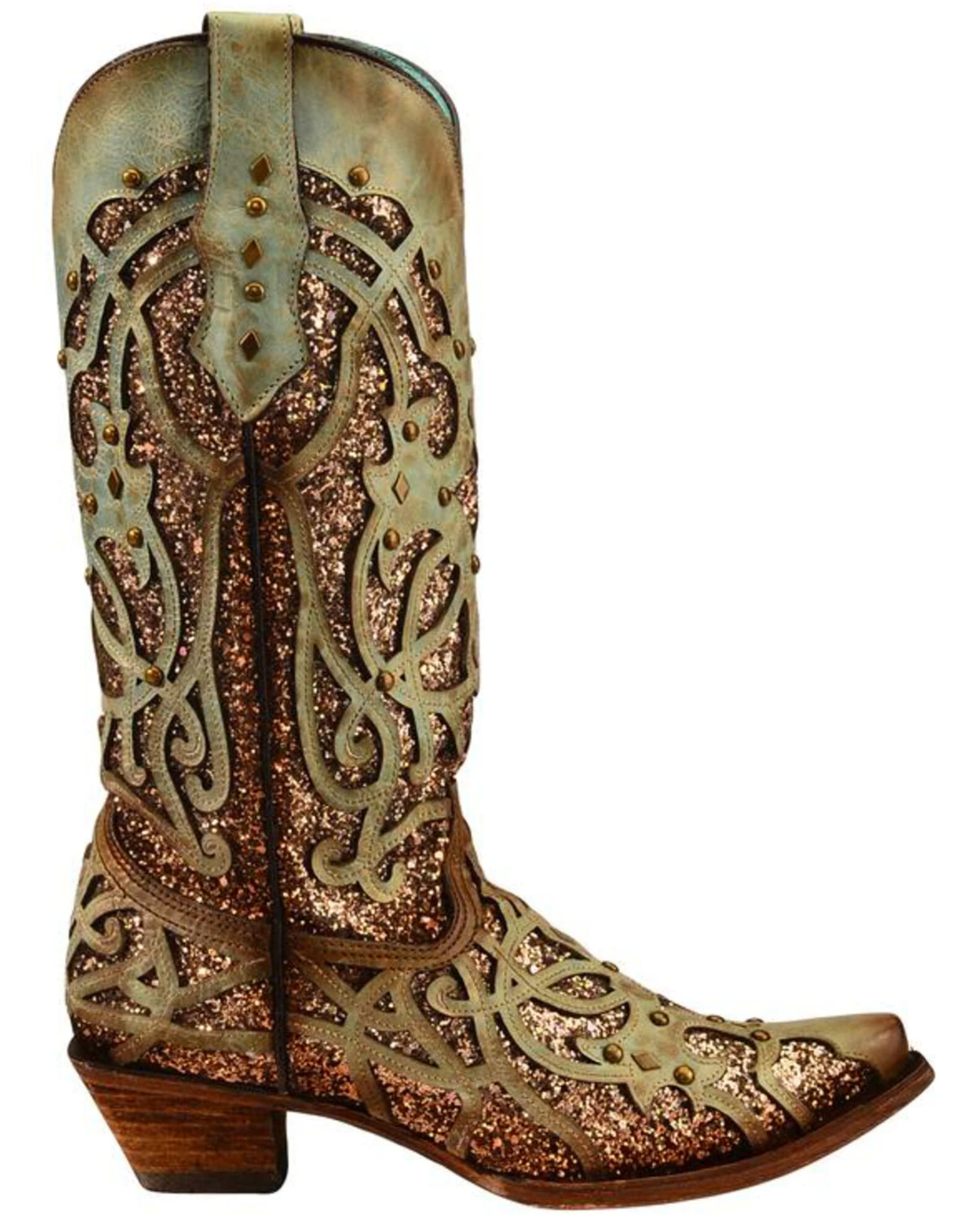 Corral Women's Mint Glitter Inlay Western Boots - Snip Toe - Image 2