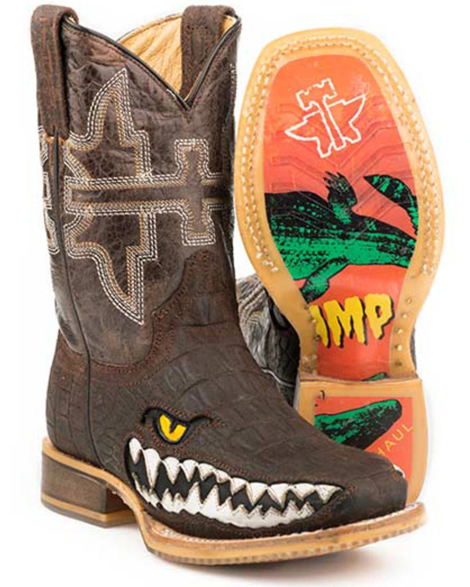 Tin Haul Boys' Swamp Chomp Western Boots - Broad Square Toe