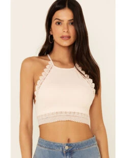 Fornia Women's Caged Back High Neck Crochet Bralette TankĀ Top