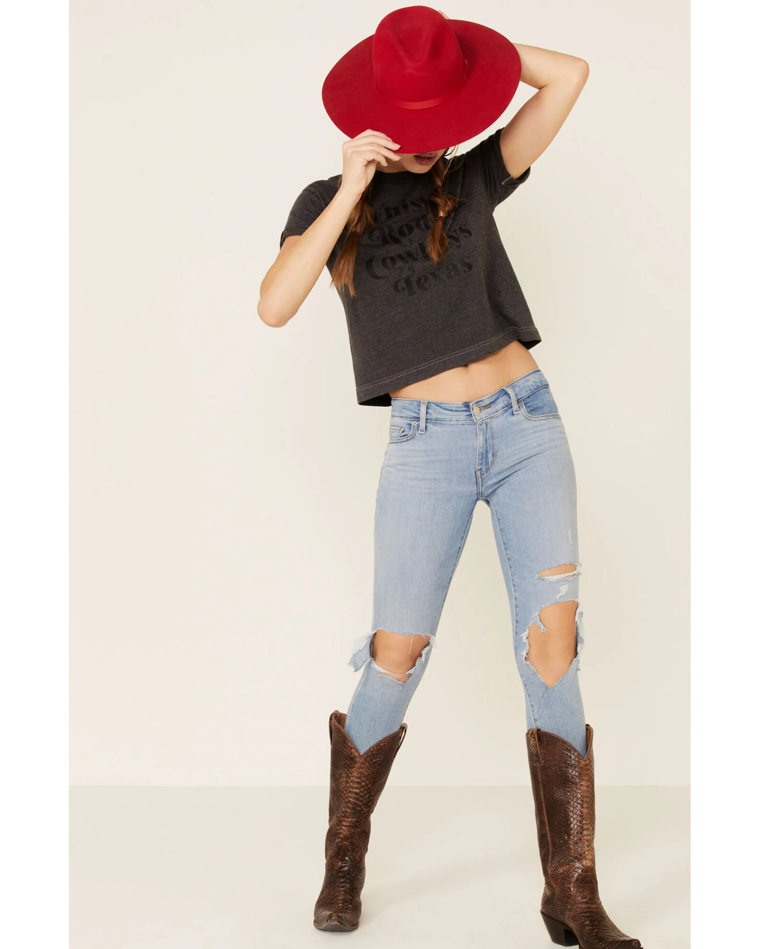 Ali Dee Women's Charcoal Rodeo Whiskey Cowboys Texas Graphic Tee - Image 2