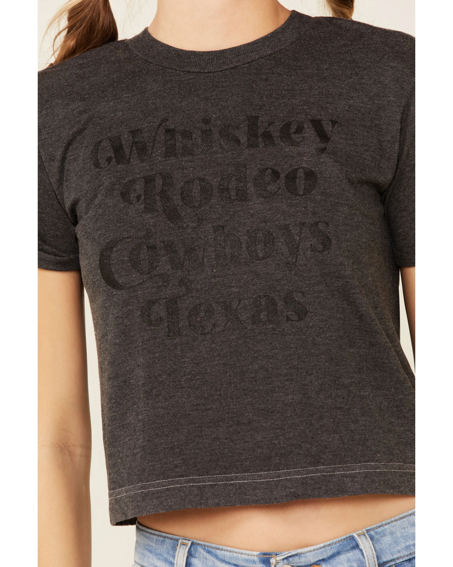 Ali Dee Women's Charcoal Rodeo Whiskey Cowboys Texas Graphic Tee - Image 3