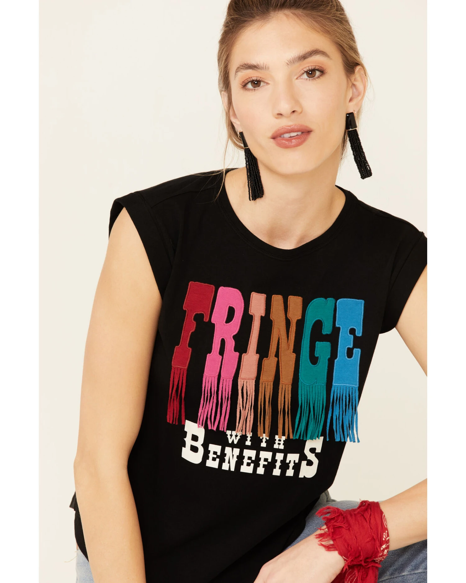Shyanne Women's Fringe With Benefits Graphic Muscle Tee - Image 4