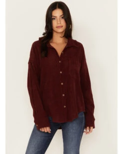 Wishlist Women's Solid Corduroy Oversized Long Sleeve Button Down ShirtĀ