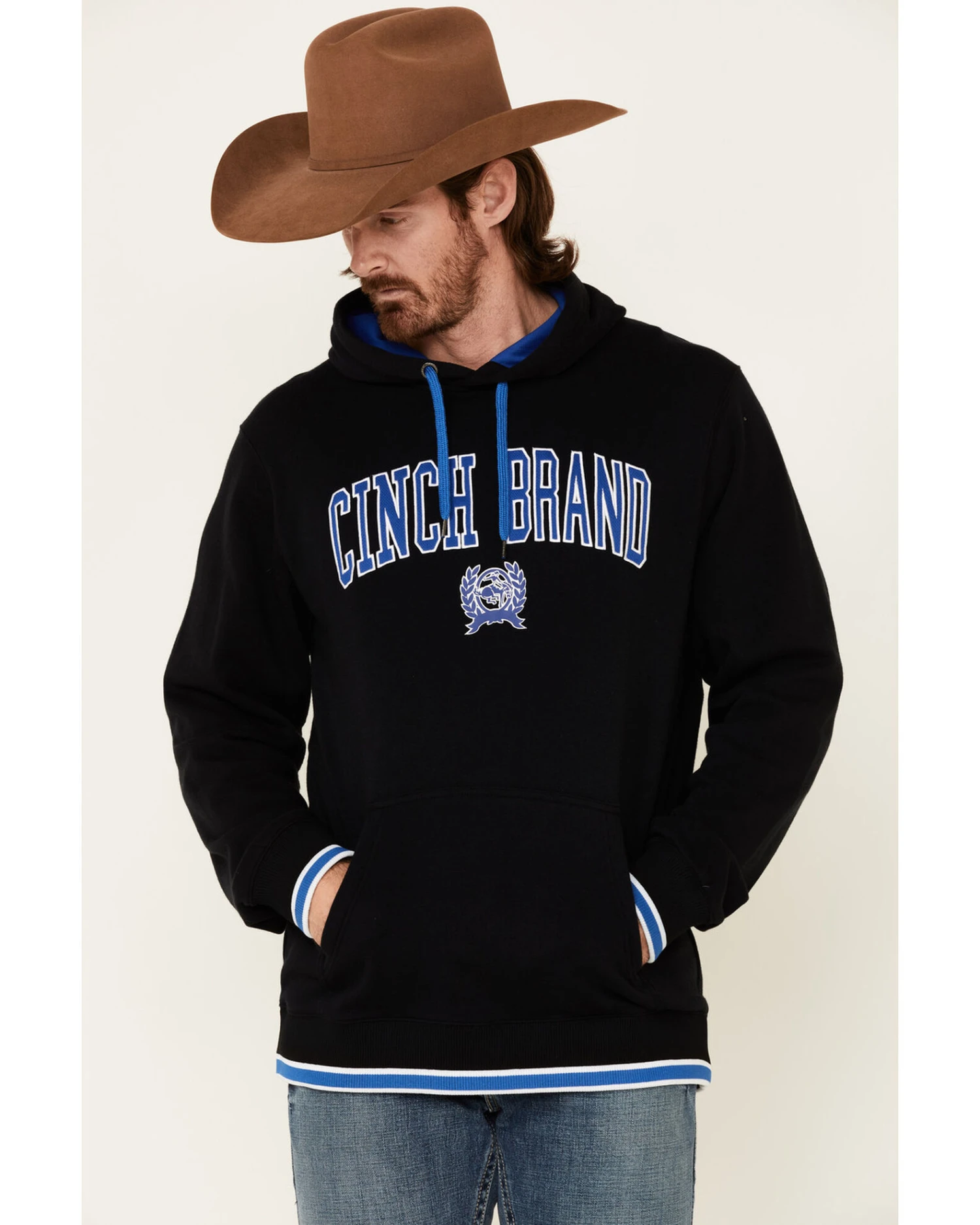 Cinch Men's Solid Black Logo Brand Hooded SweatshirtÂ