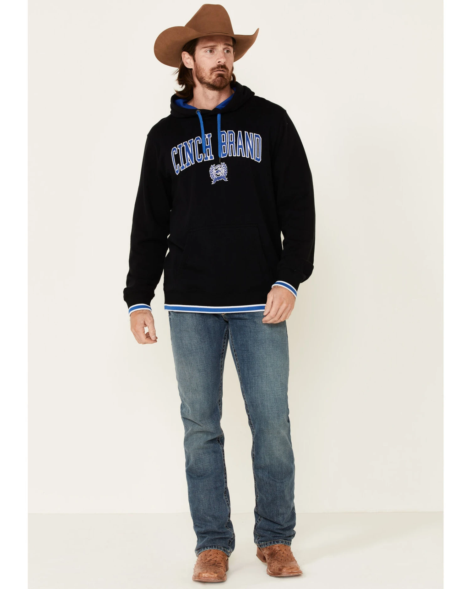 Cinch Men's Solid Black Logo Brand Hooded Sweatshirt - Image 2