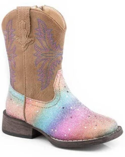 Roper Toddler Girls' Rainbow Glitter Western Boots - Square Toe