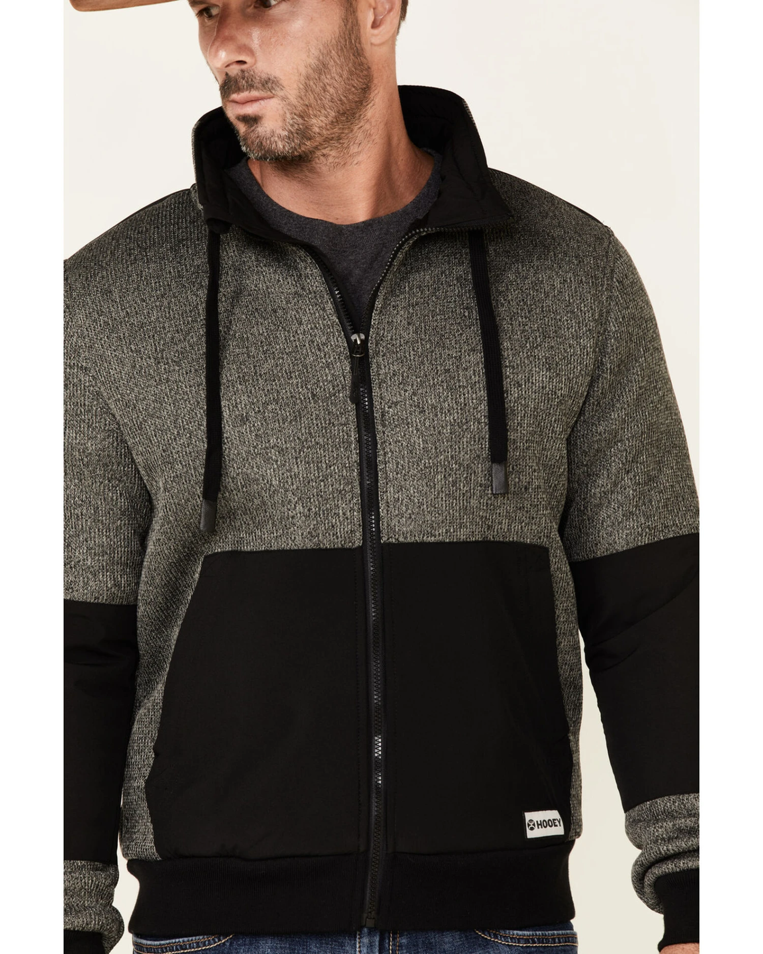 HOOey Men's Gray & Black Tech Fleece Zip-Front Jacket - Image 3