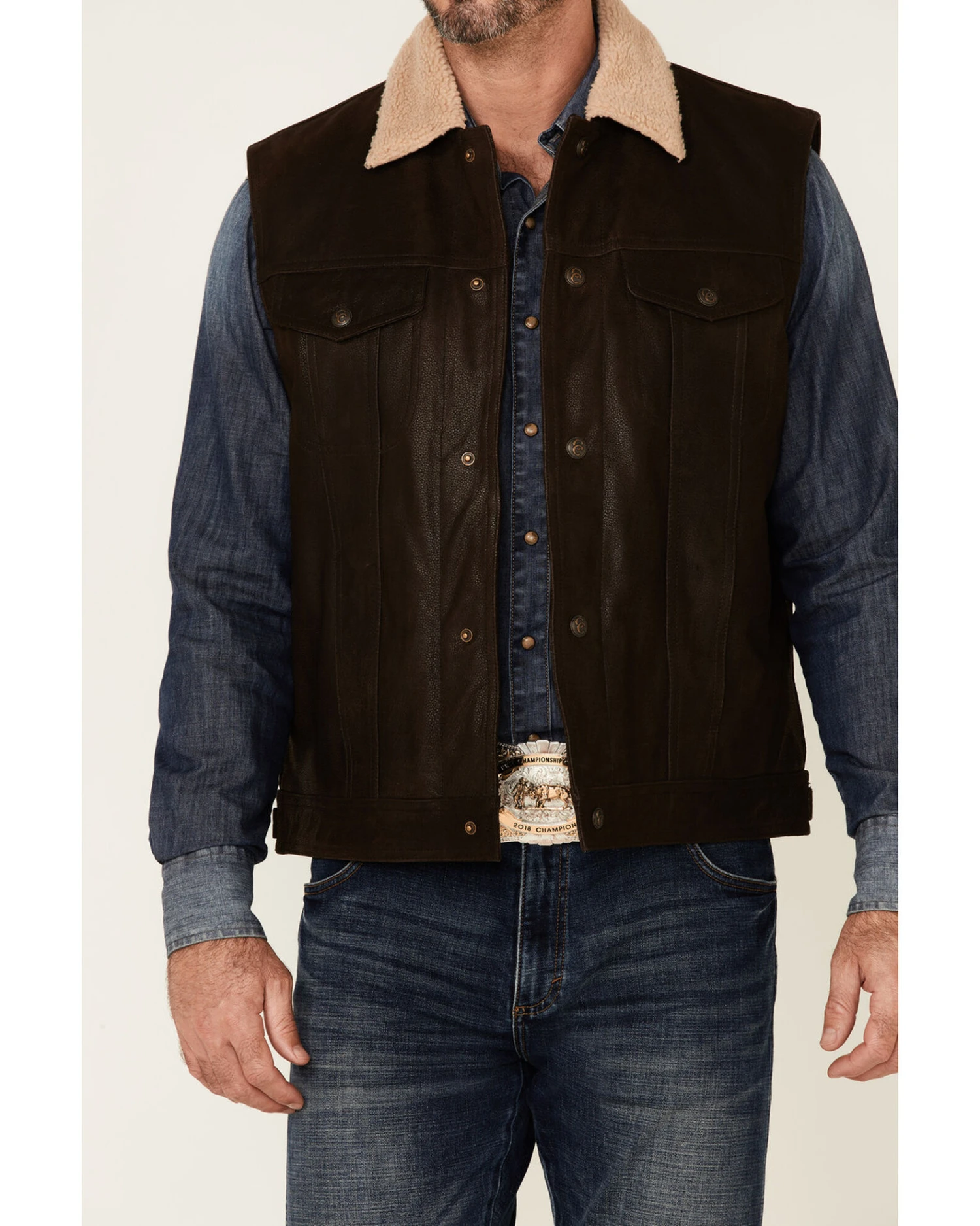 Cripple Creek Men's Mocha Lightweight Buffalo Nappa Snap-Front Leather VestĀ - Image 3
