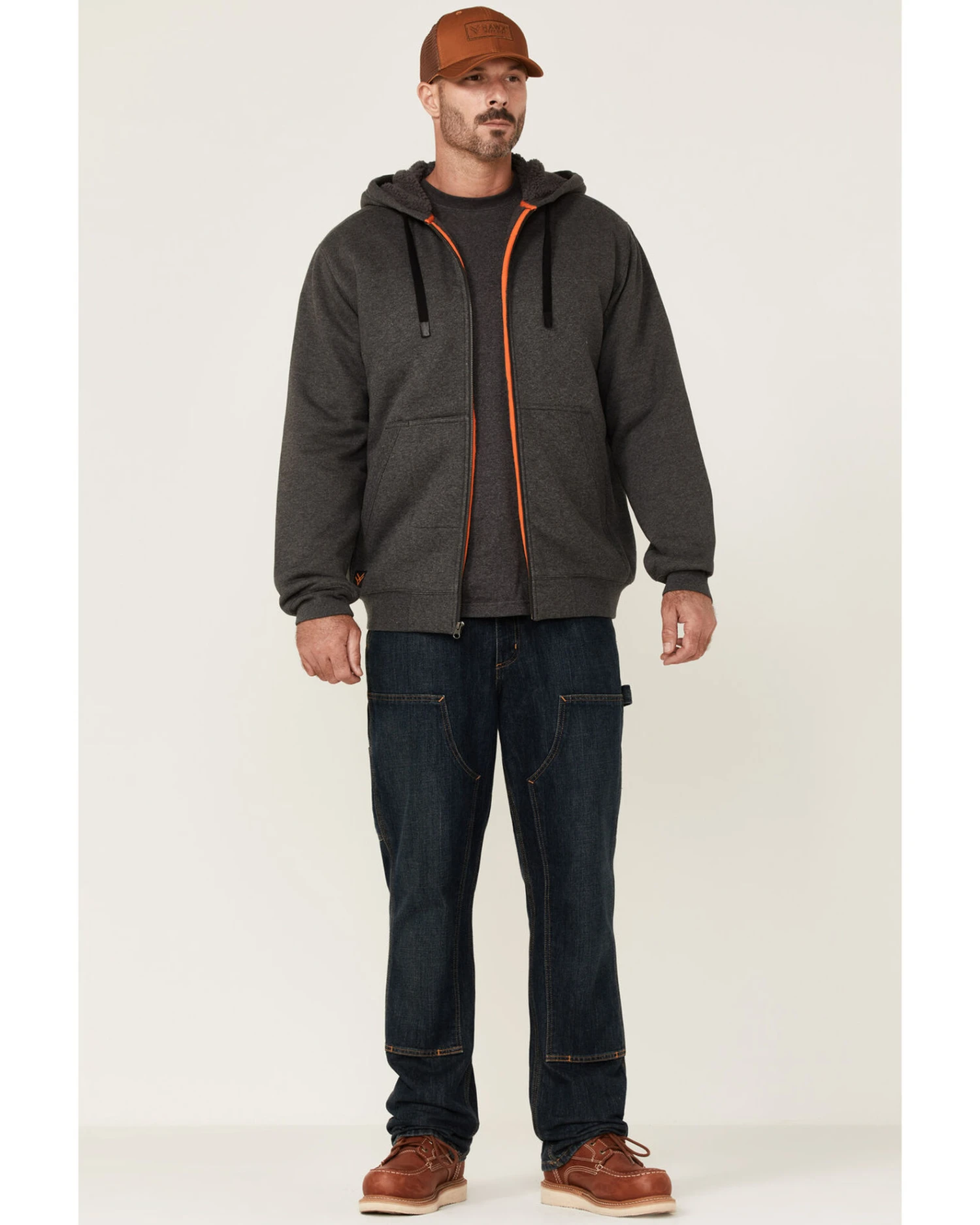 Hawx Men's Charcoal Sherpa-Lined Zip-Front Hooded Work Jacket - Image 2