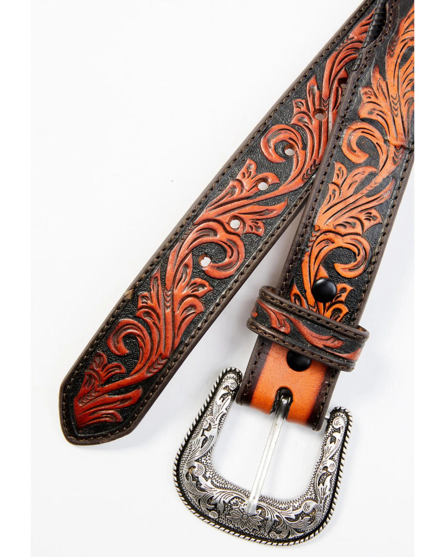 Cody James Men's Brown Floral Hand Tooled Stretch Bonded Strap Western Belt - Image 2