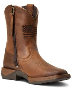 Ariat Boys' Anthem Patriot Easy Fit Distressed Brown Full-Grain Western Boot - Square ToeĀ