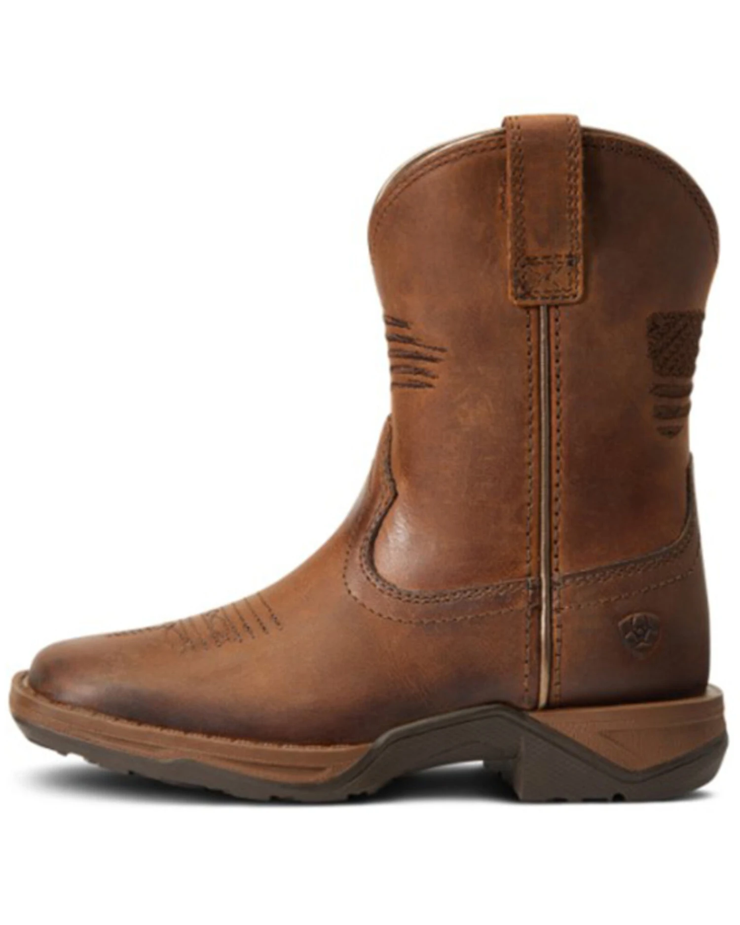 Ariat Boys' Anthem Patriot Easy Fit Distressed Brown Full-Grain Western Boot - Square Toe - Image 2