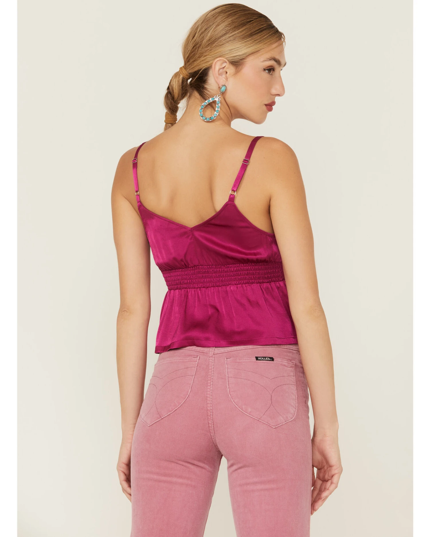 Shyanne Women's Fuchsia Satin Smocked Empire Cami - Image 3