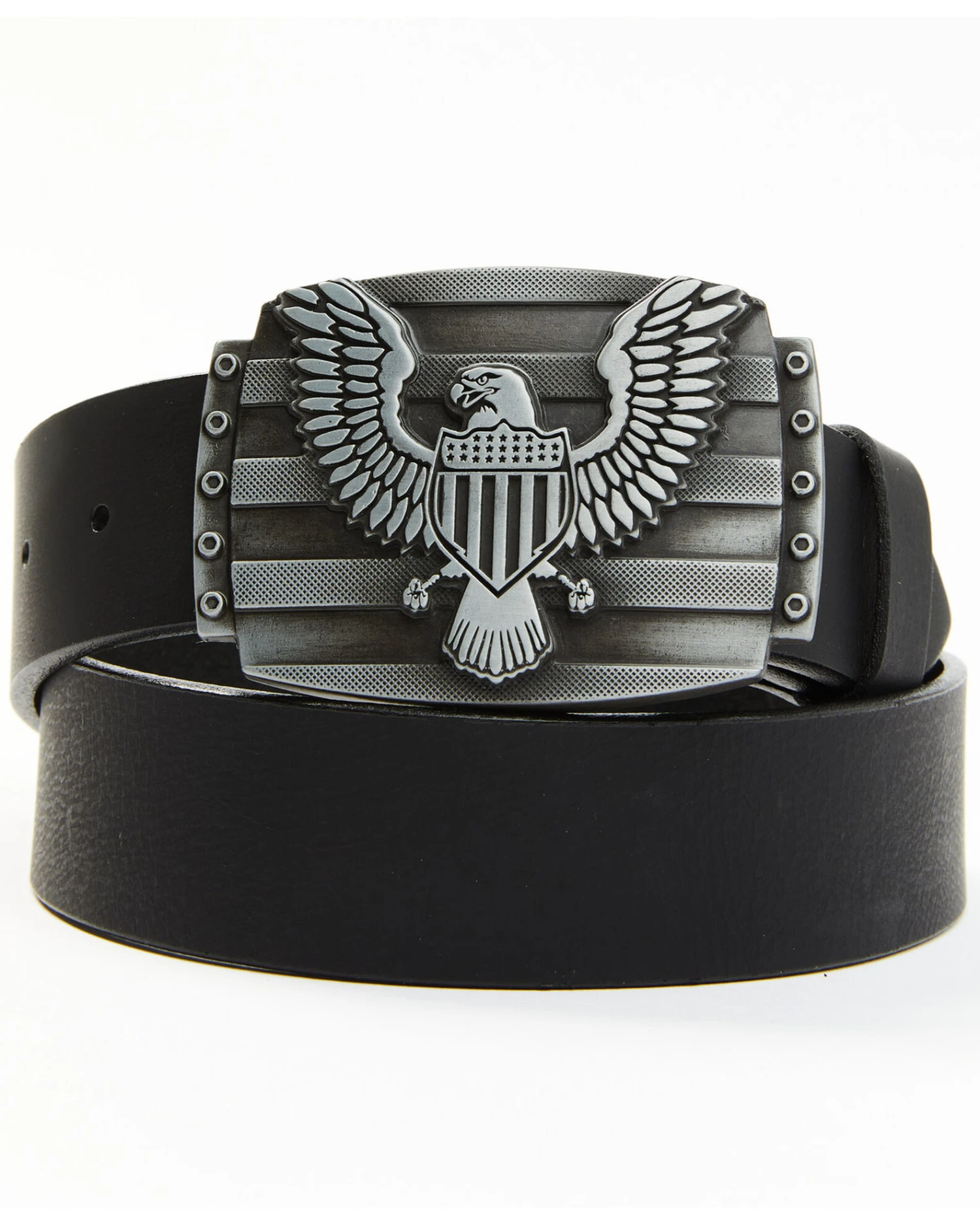 Brothers & Sons Men's Eagle Plaque Leather Belt