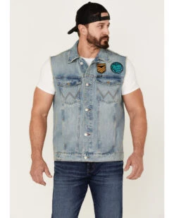 Wrangler X Fender Men's Cowboy Rockstar Patch Denim Vest