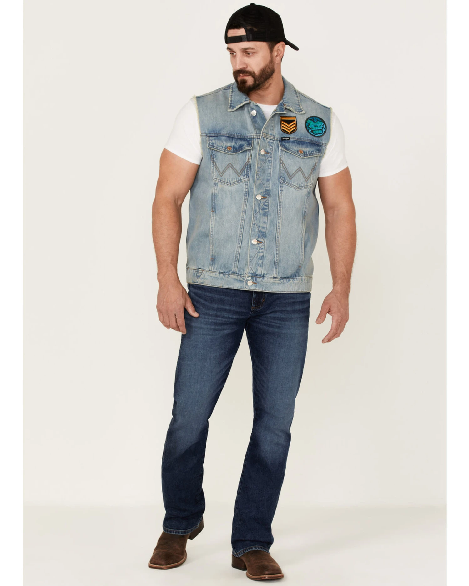 Wrangler X Fender Men's Cowboy Rockstar Patch Denim Vest - Image 2