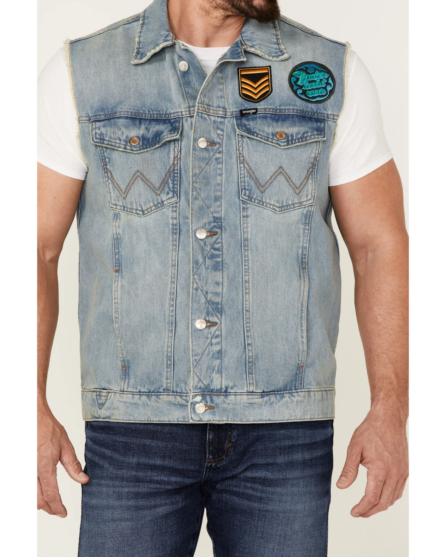 Wrangler X Fender Men's Cowboy Rockstar Patch Denim Vest - Image 3