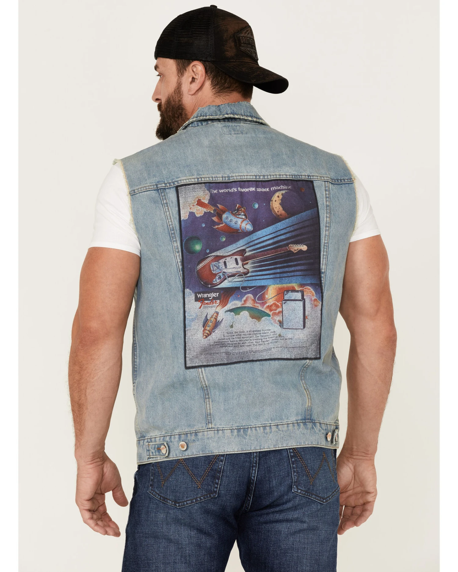 Wrangler X Fender Men's Cowboy Rockstar Patch Denim Vest - Image 4