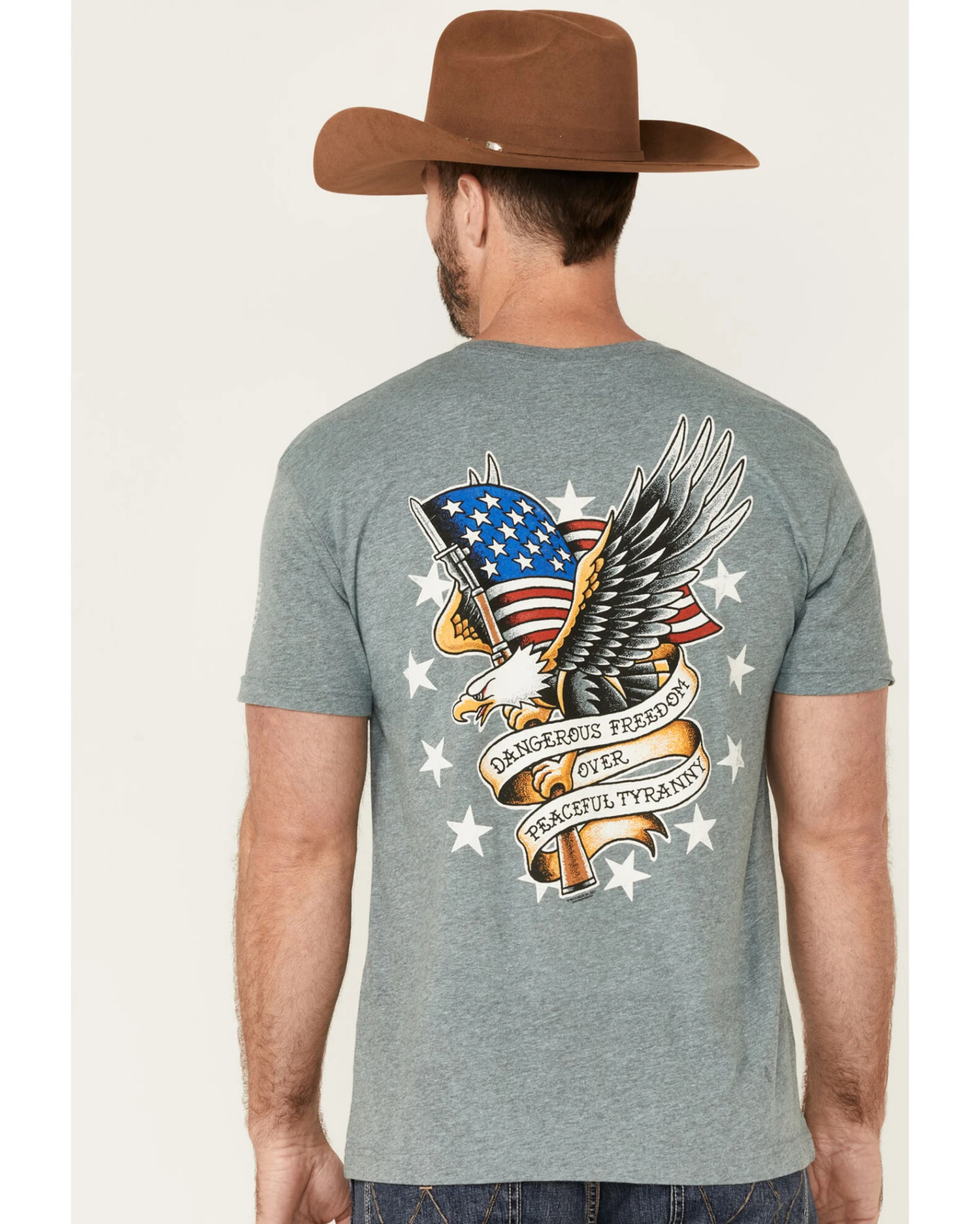 Buck Wear Men's Gray Dangerous Freedom Graphic Short Sleeve T-Shirt - Image 4