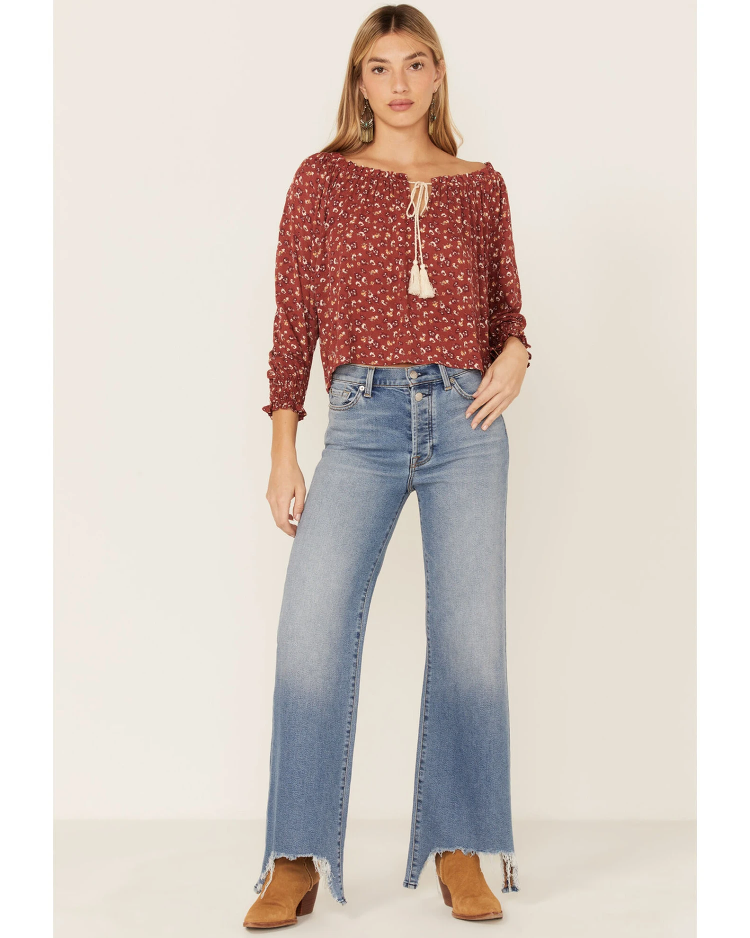 Wild Moss Women's Rust Floral Peasant Top - Image 4