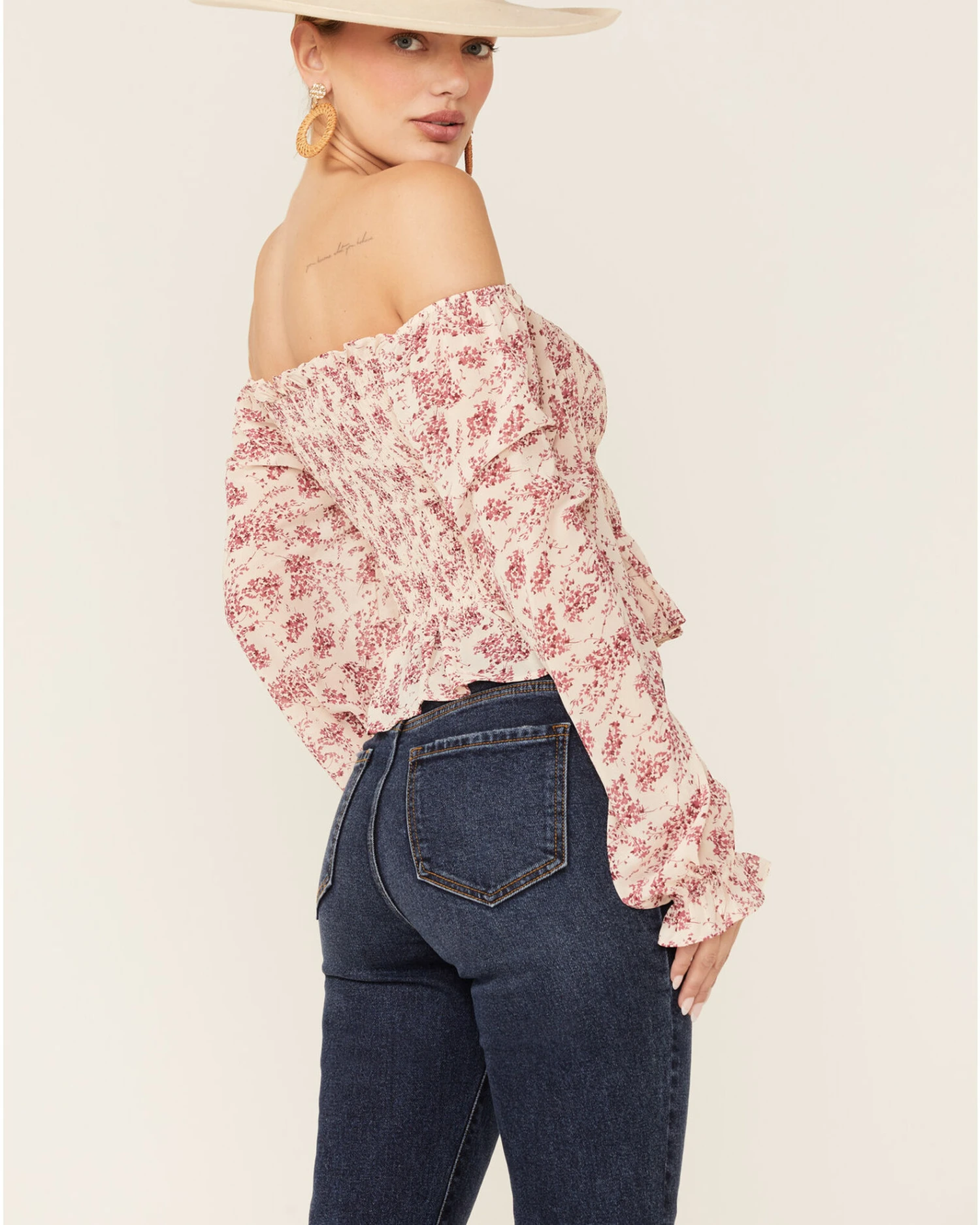 Beyond The Radar Women's Floral White Smocked Chiffon Off Shoulder Top - Image 4