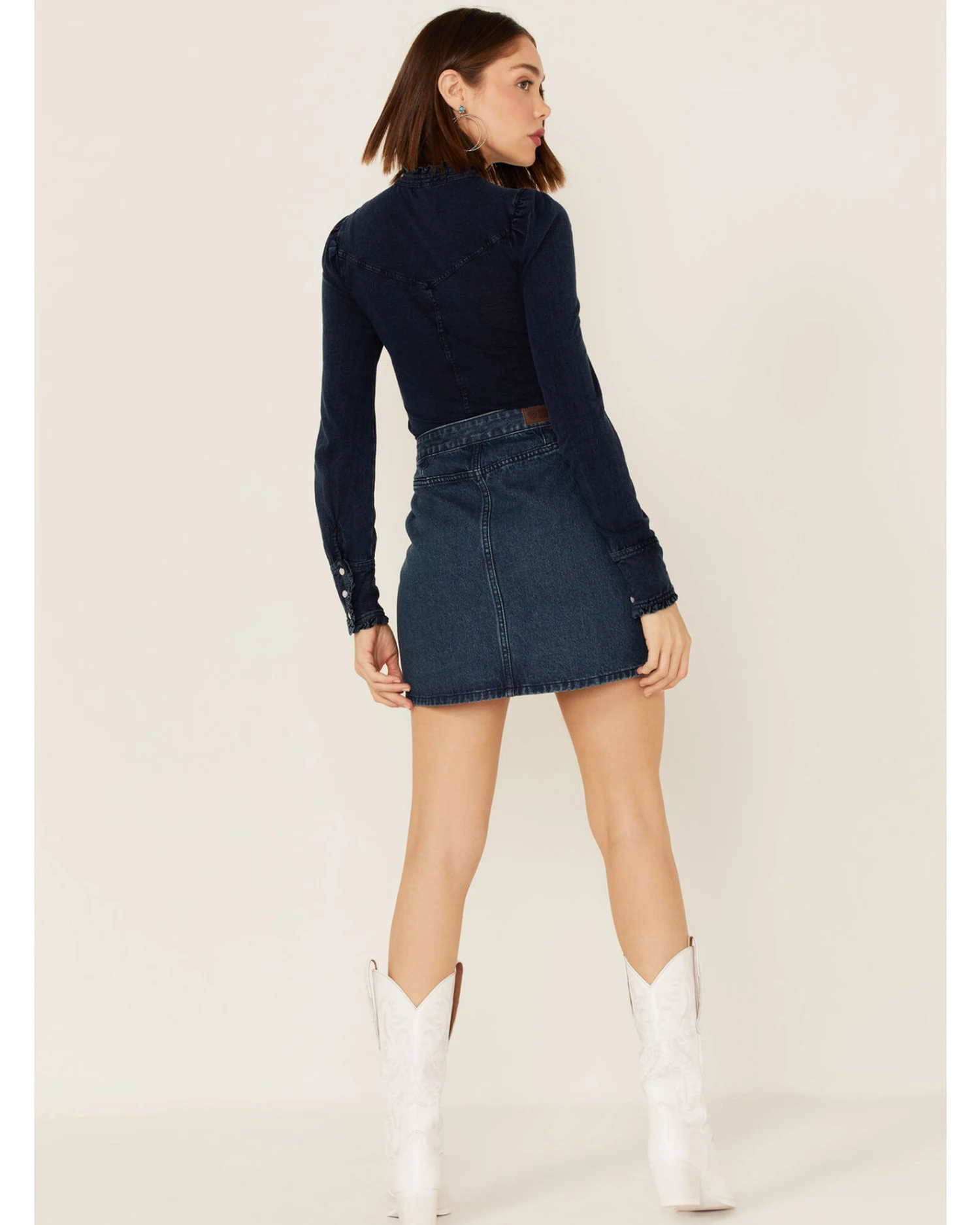 Rock & Roll Denim Women's Dark Wash Studded Belted Western Denim Mini Skirt - Image 4