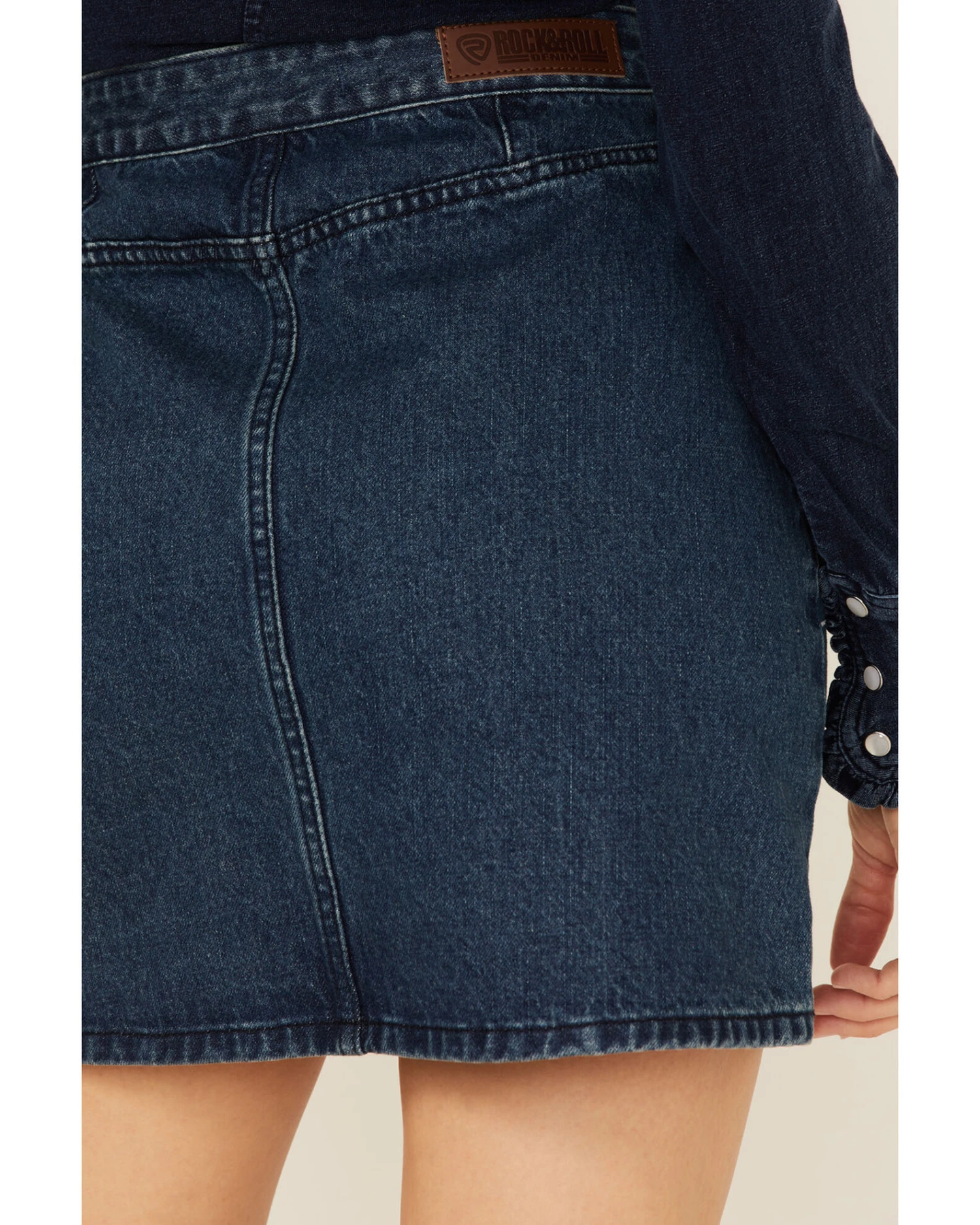 Rock & Roll Denim Women's Dark Wash Studded Belted Western Denim Mini Skirt - Image 5