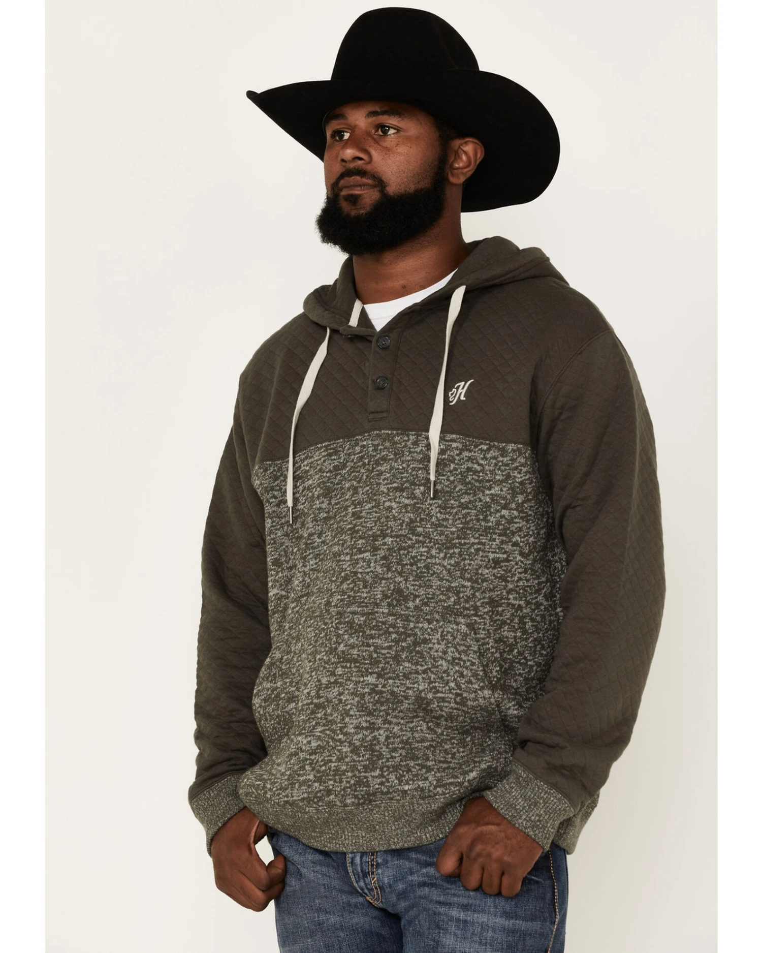 Hooey Men's Jimmy Quilted 1/4 Button Hooded Pullover