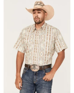 Tin Haul Men's Wallpaper Southwestern Print Short Sleeve Pearl Snap Western Shirt