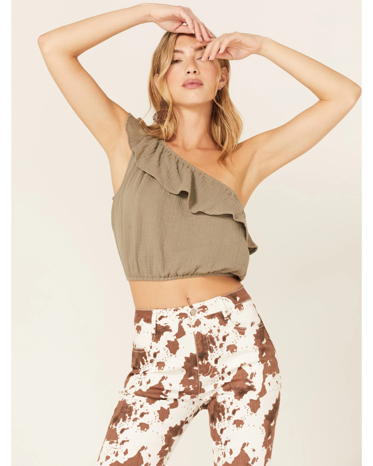 Jolt Women's One-Shoulder Ruffle Crop Top