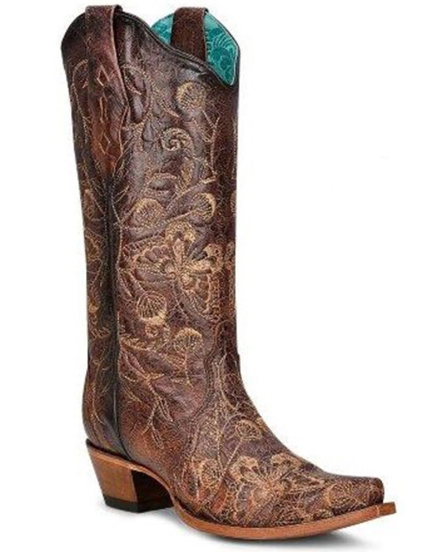 Corral Women's Floral & Butterfly Embroidered Burnished Tall Western Boots - Snip Toe