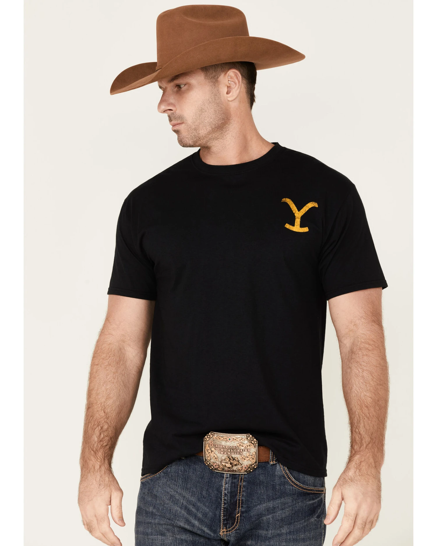 Changes Men's Yellowstone Dutton Ranch Gradient Rider Silhouette Graphic Short Sleeve T-Shirt