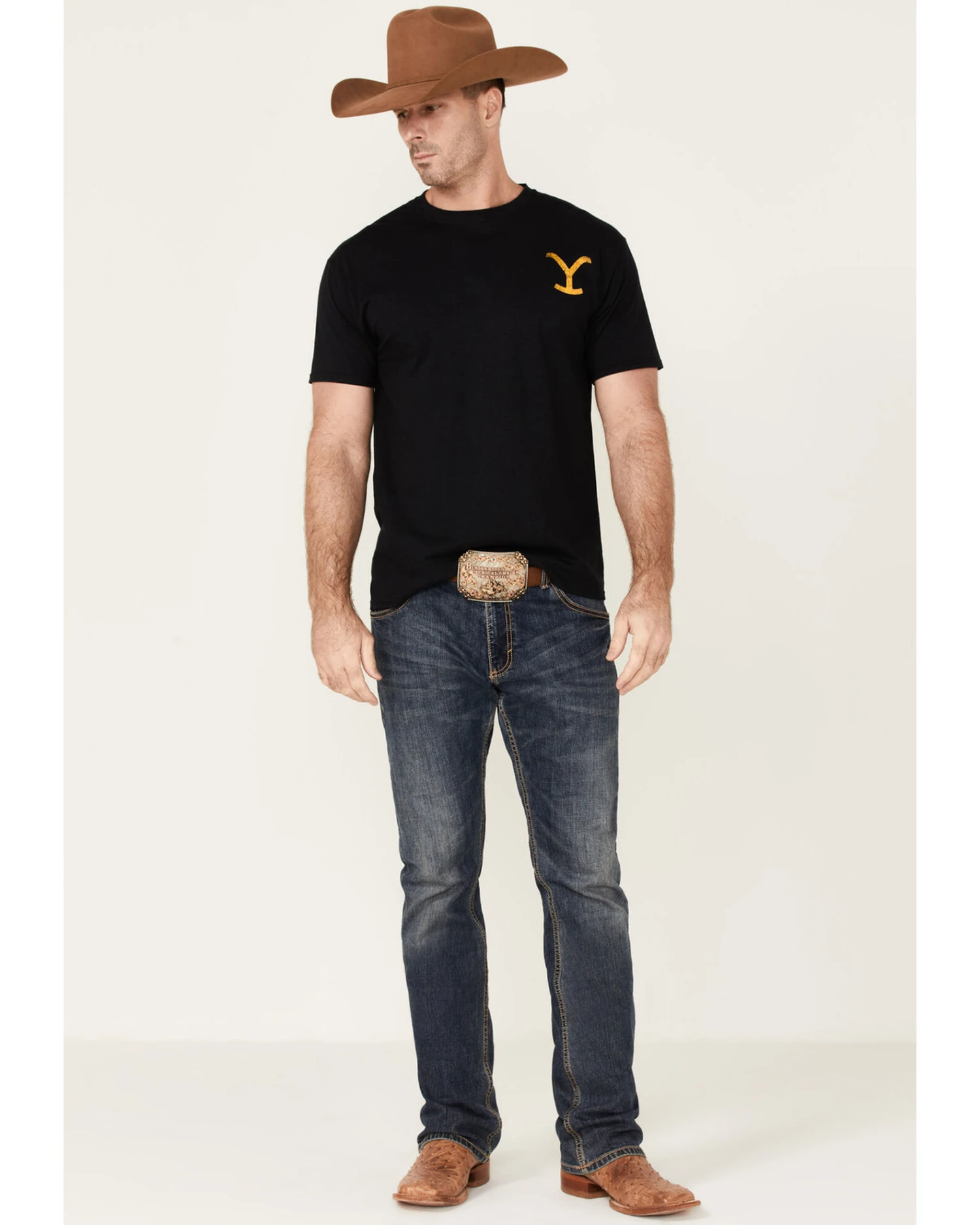 Changes Men's Yellowstone Dutton Ranch Gradient Rider Silhouette Graphic Short Sleeve T-Shirt - Image 2