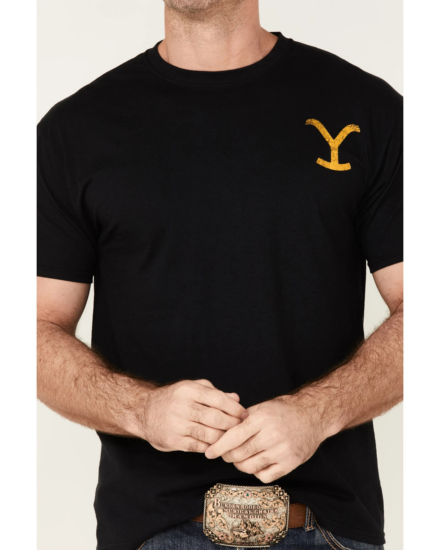 Changes Men's Yellowstone Dutton Ranch Gradient Rider Silhouette Graphic Short Sleeve T-Shirt - Image 3