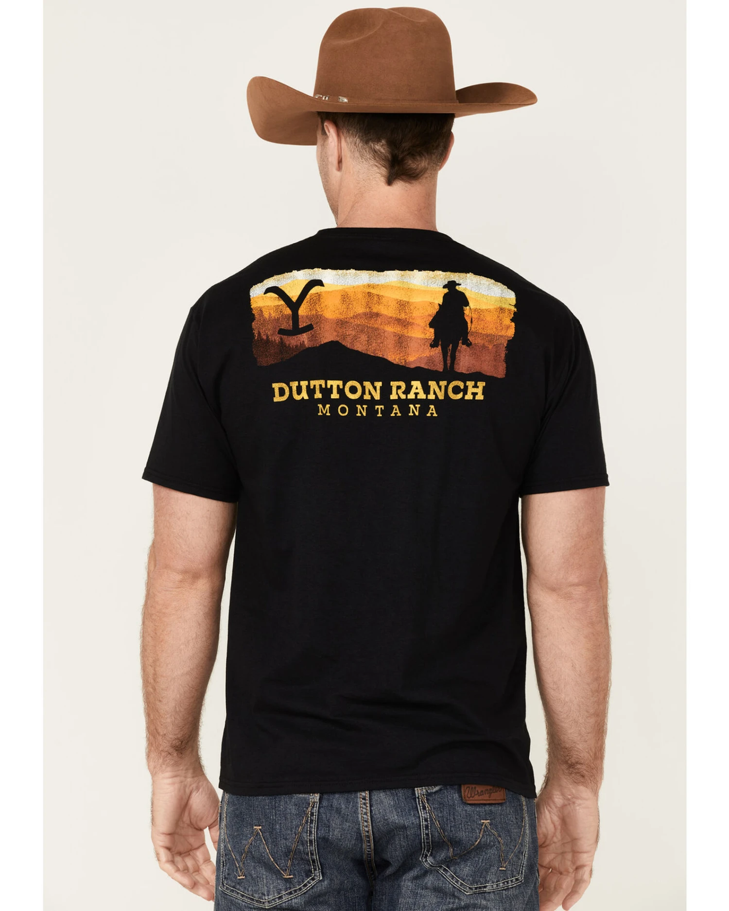 Changes Men's Yellowstone Dutton Ranch Gradient Rider Silhouette Graphic Short Sleeve T-Shirt - Image 4
