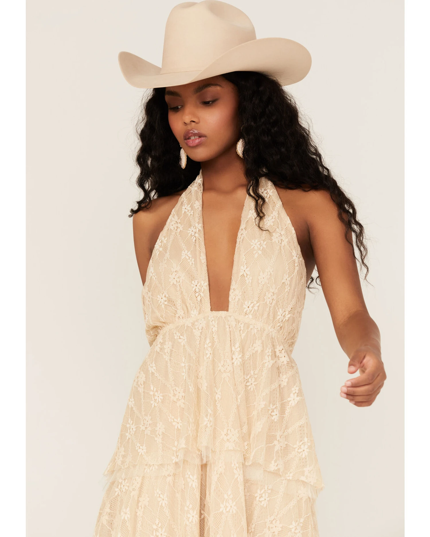 Flying Tomato Women's Floral Lace Halter Tiered Midi Dress - Image 2