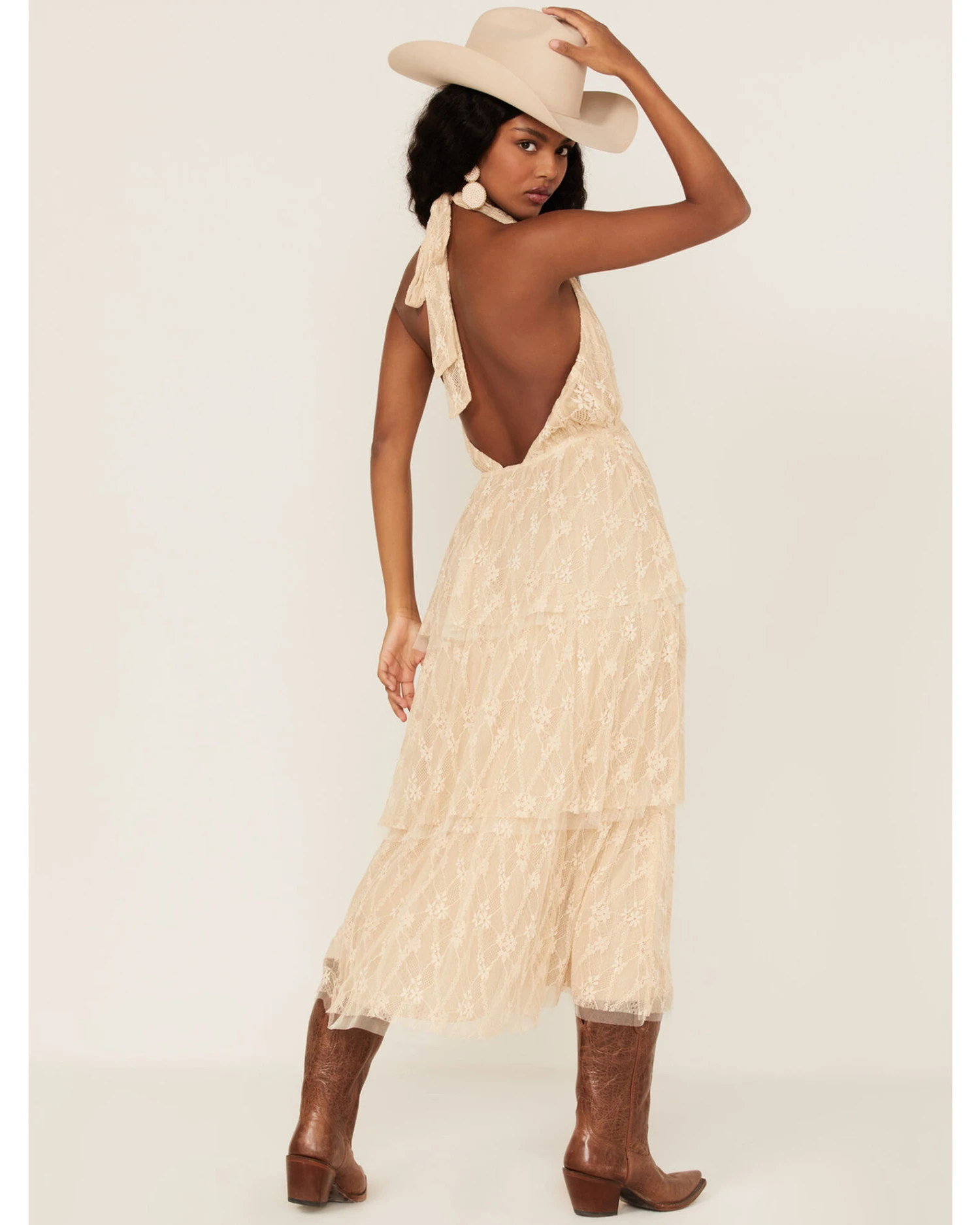 Flying Tomato Women's Floral Lace Halter Tiered Midi Dress - Image 4