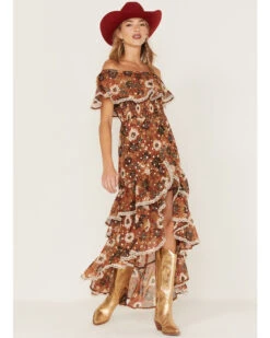 Shyanne Women's Floral Print Off-Shoulder Ruffle Maxi Dress