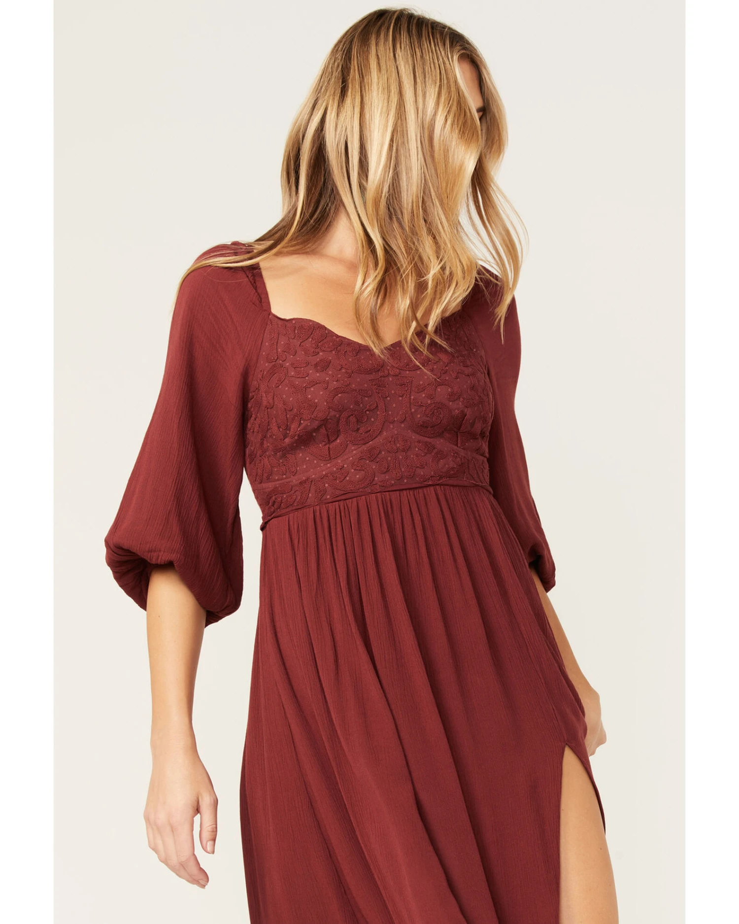 Shyanne Women's Embroidered Mesh Dot Poet Sleeve Midi Dress - Image 2