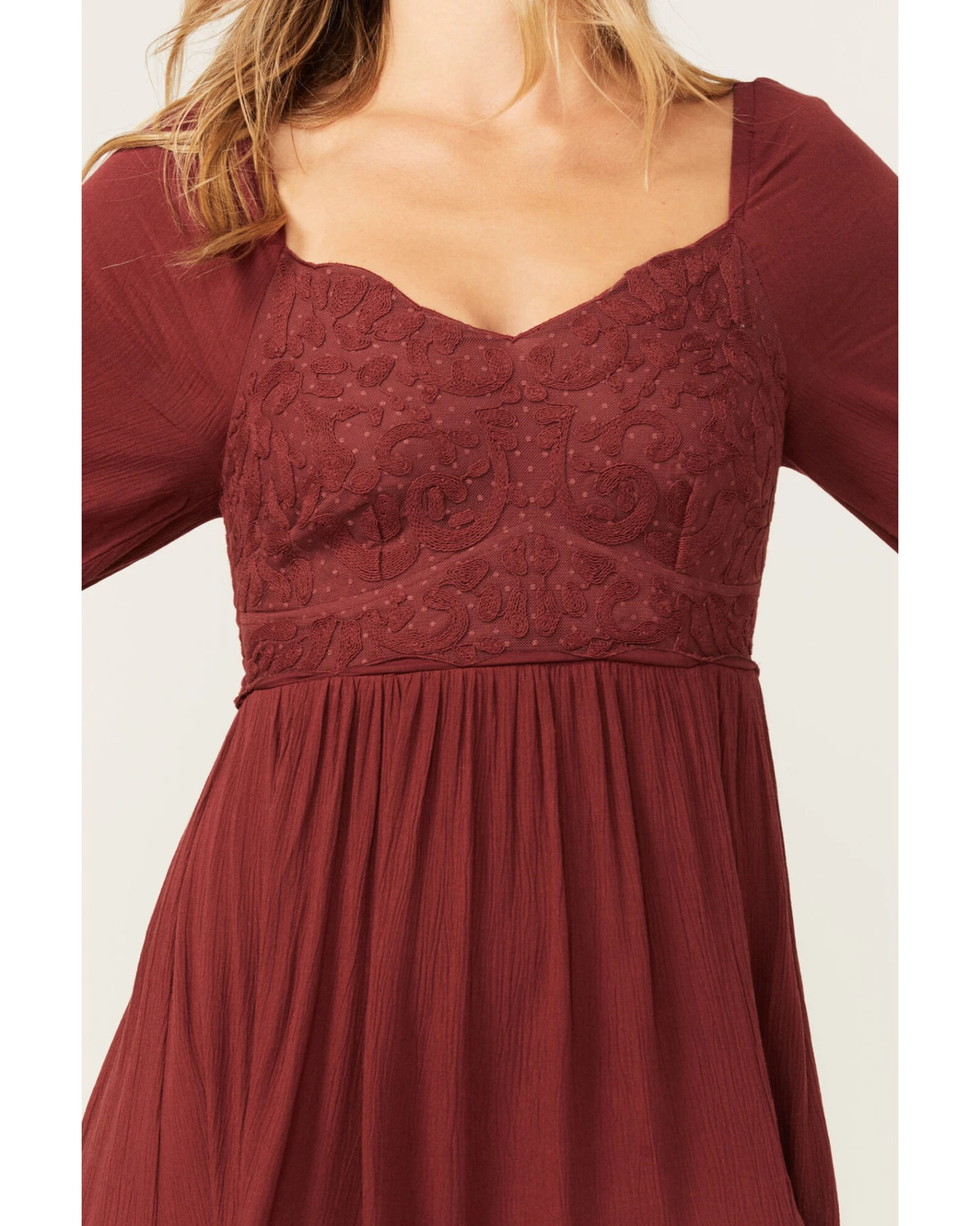 Shyanne Women's Embroidered Mesh Dot Poet Sleeve Midi Dress - Image 3