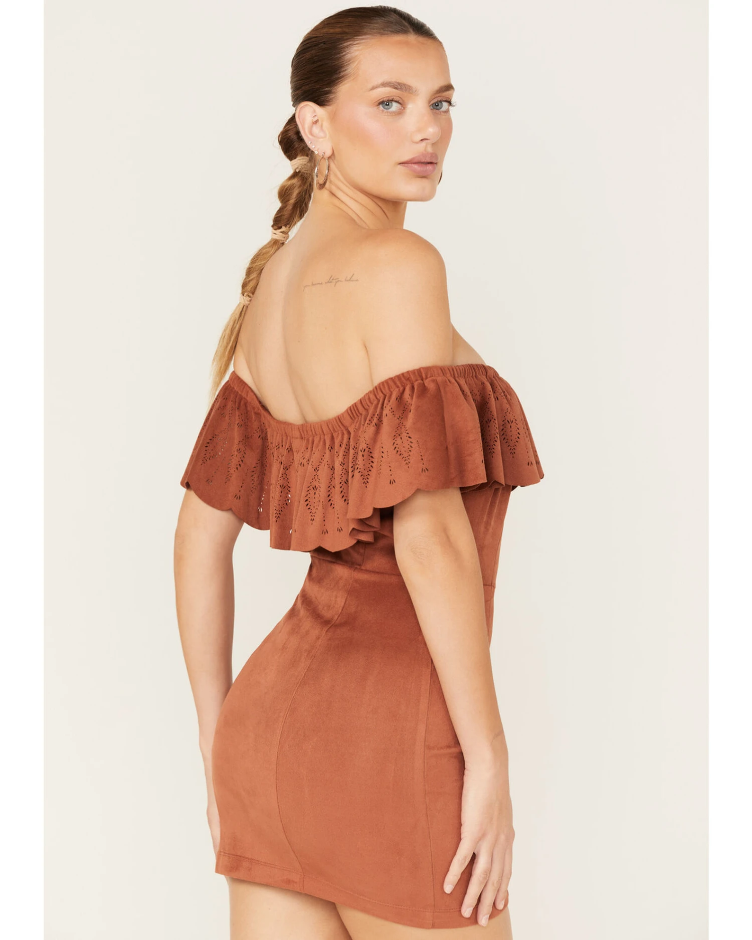 Shyanne Women's Off Shoulder Faux Suede Dress - Image 4