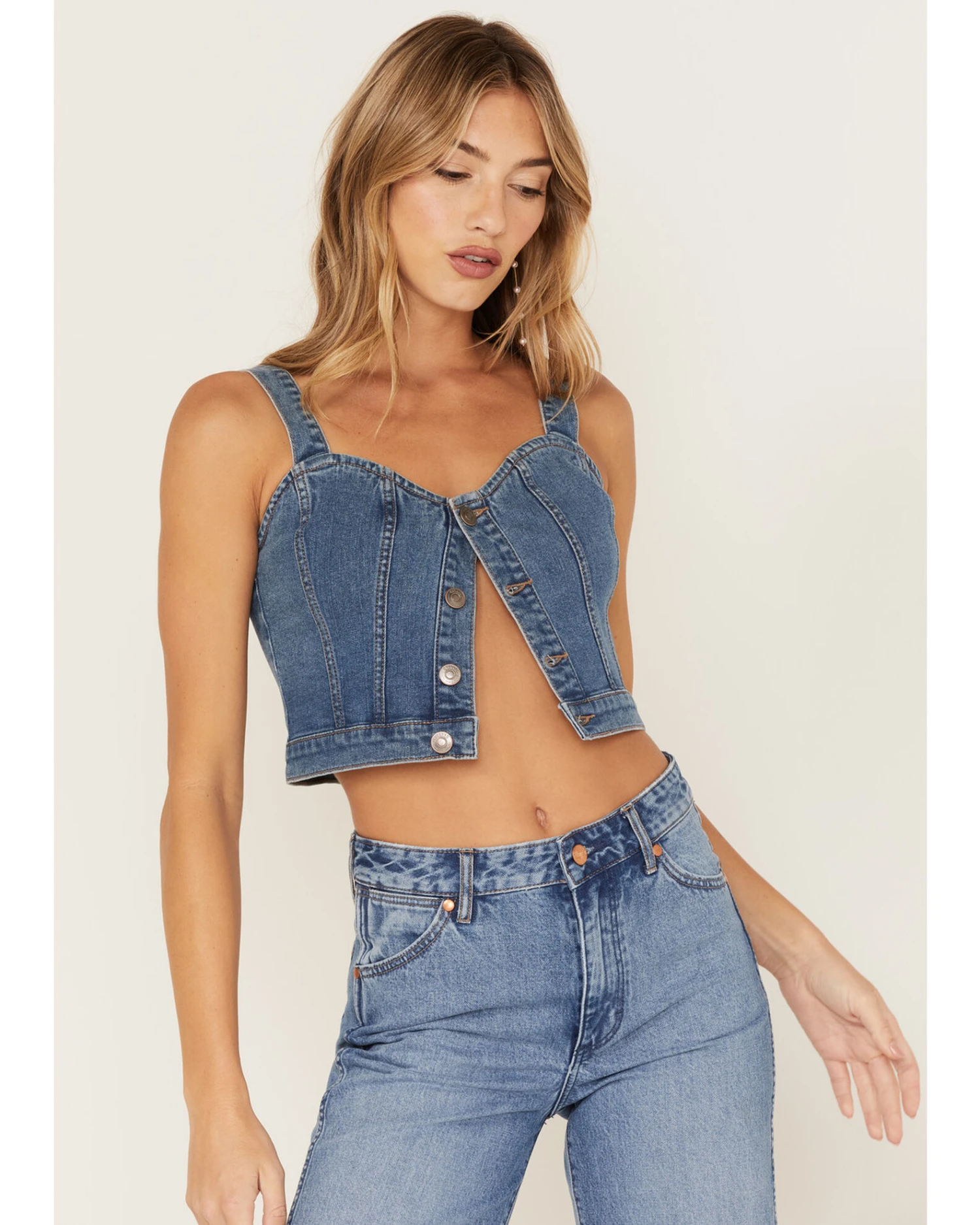 Shyanne Women's Medium Wash Corset Crop Top