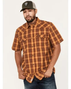Moonshine Spirit Men's Sunset Stroll Plaid Print Short Sleeve Snap Western ShirtÂ