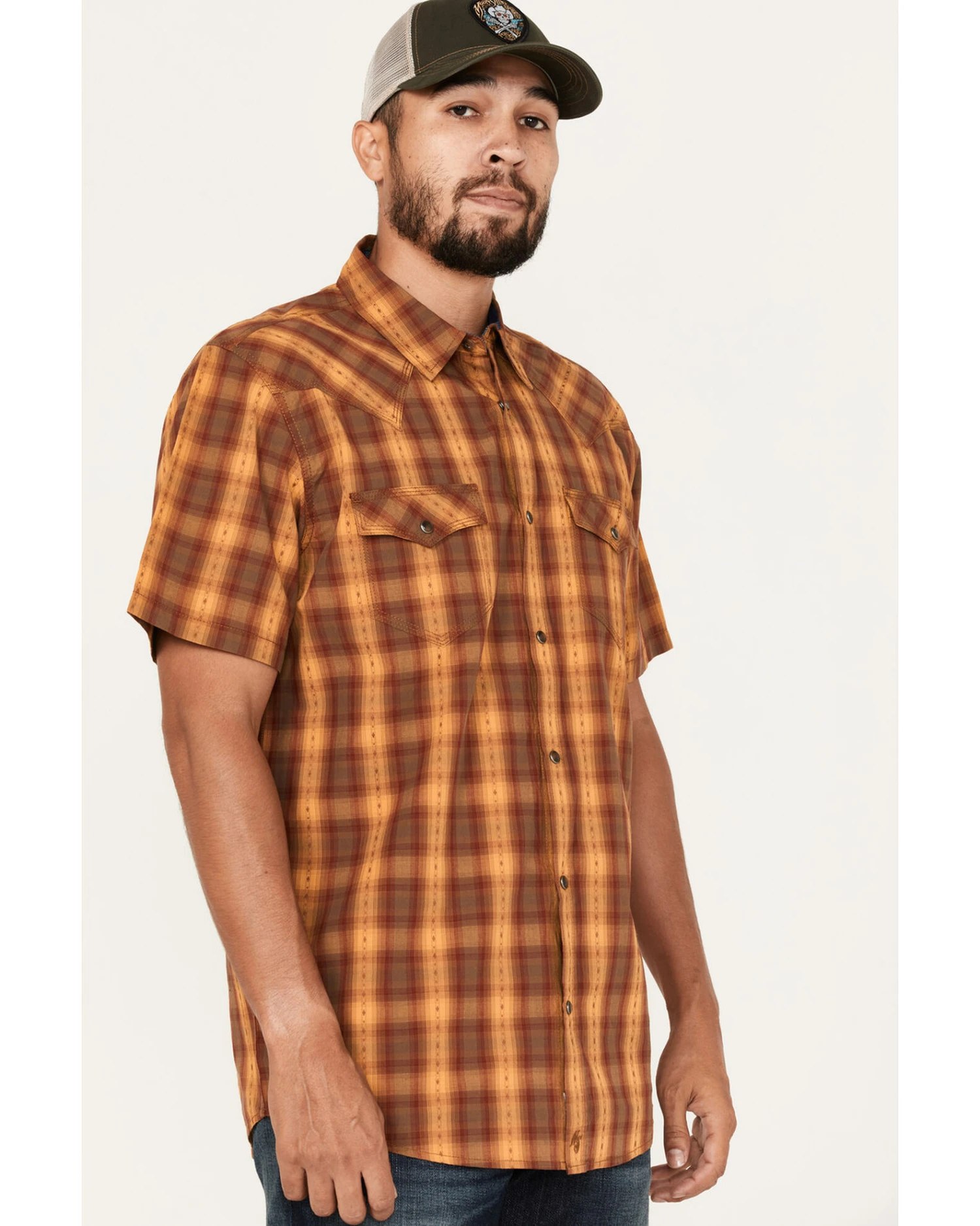 Moonshine Spirit Men's Sunset Stroll Plaid Print Short Sleeve Snap Western Shirt - Image 2
