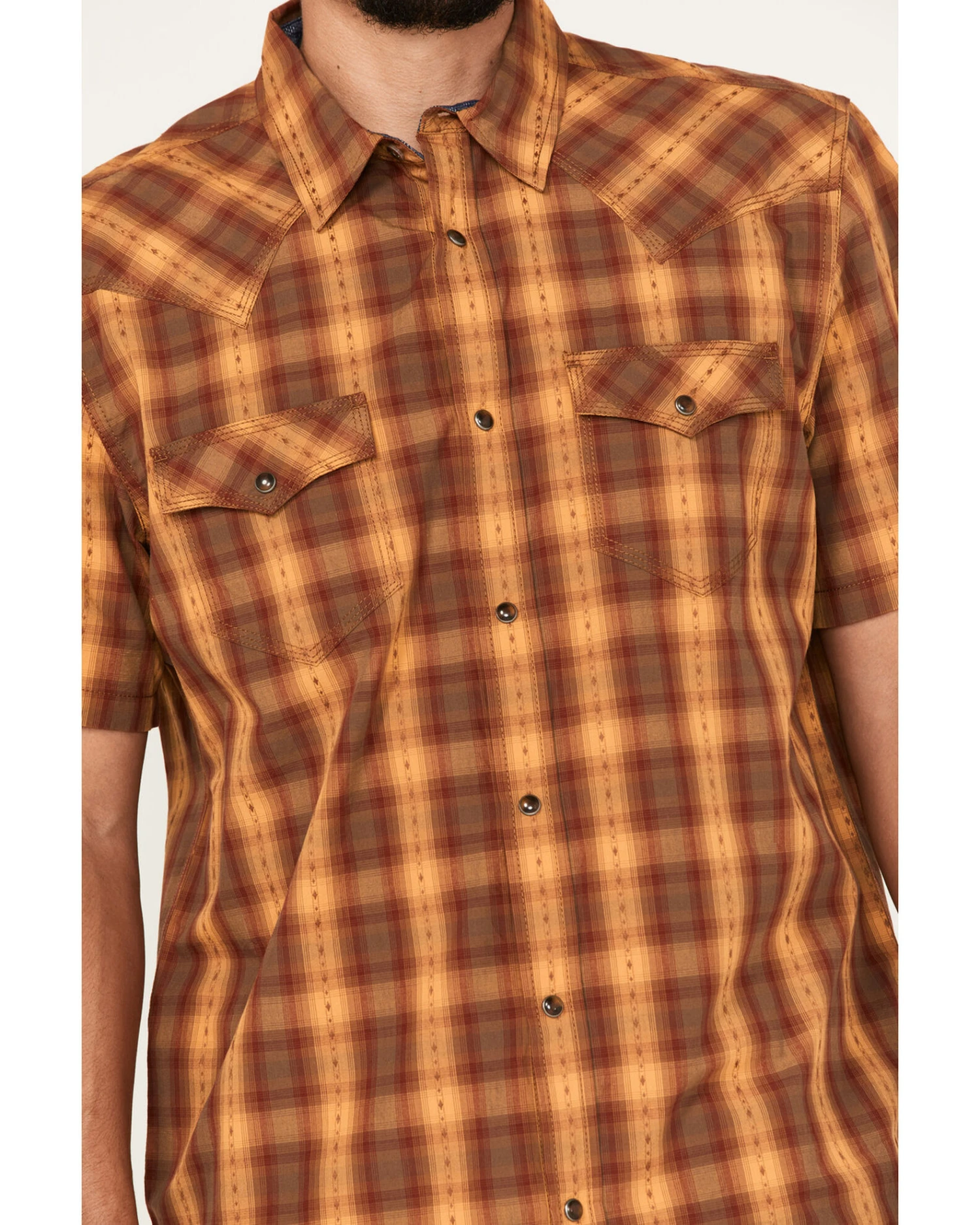 Moonshine Spirit Men's Sunset Stroll Plaid Print Short Sleeve Snap Western Shirt - Image 3