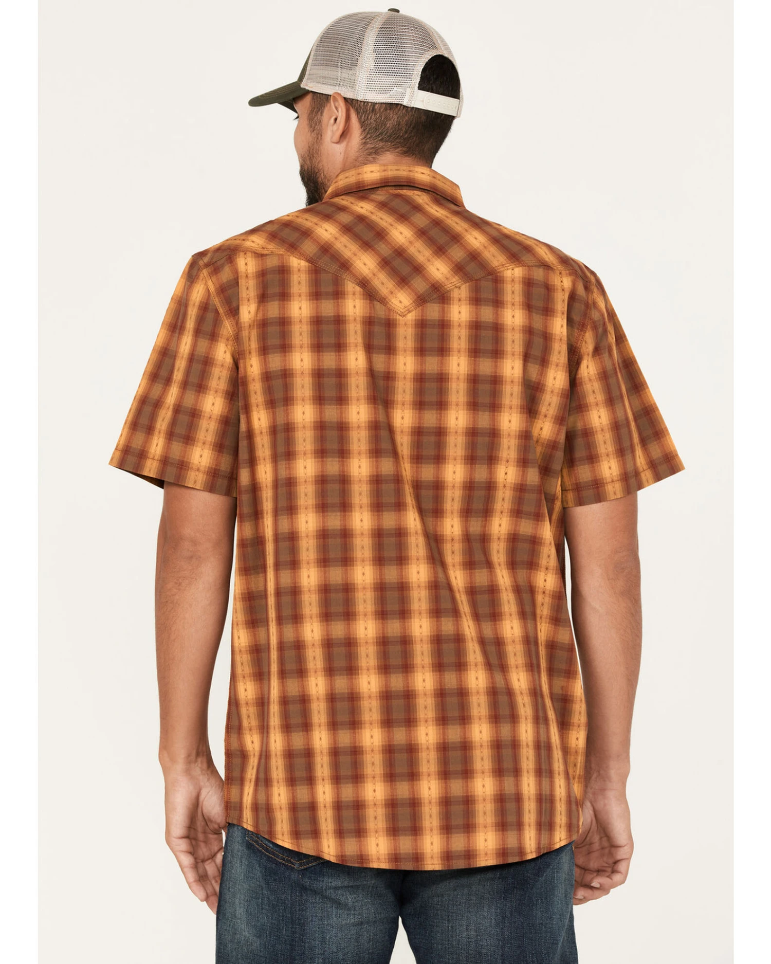 Moonshine Spirit Men's Sunset Stroll Plaid Print Short Sleeve Snap Western Shirt - Image 4