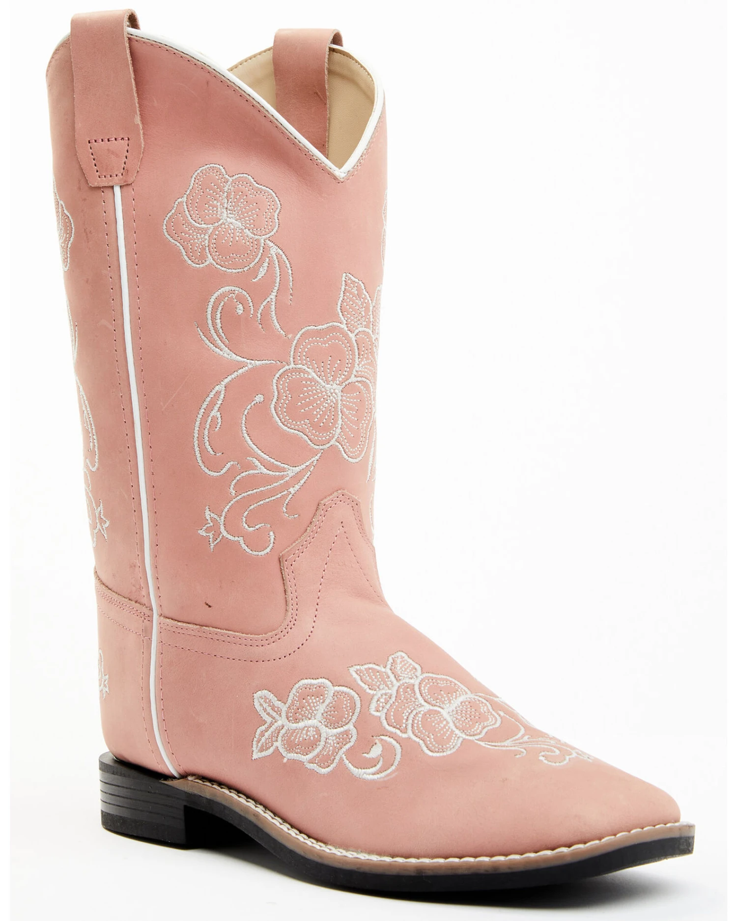 Shyanne Girls' Little Lasy Floral Embroidered Leather Western Boots - Broad Square Toe